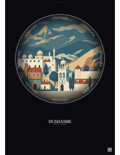 Dushanbe Vintage Travel Poster – Dushanbe | Gravura – Dark background