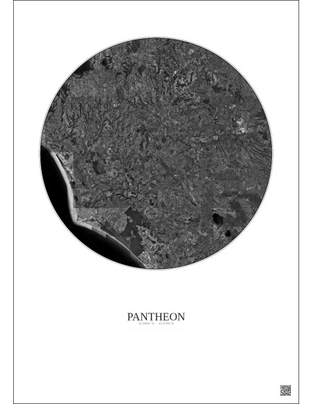 Pantheon Satellite View Poster 30km B&W | Gravura – Light background