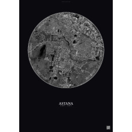Astana Satellite View Poster 10km B&W | Gravura – Dark background