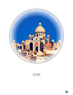 Tunis Vintage Travel Poster – Cathedral Of St Vincent De Paul | Gravura – Light background