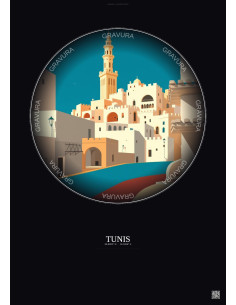 Tunis Vintage Travel Poster – Tunis | Gravura – Dark background