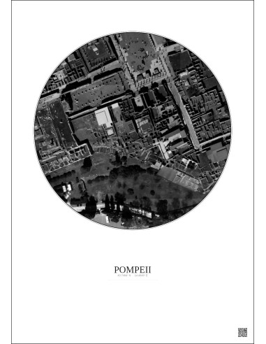 Affiche Pompeii – Poster vue satellite 0.1km N&B | Gravura – Fond clair