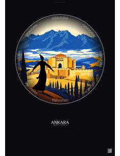 Affiche Ankara – Poster illustration vintage – Ankara | Gravura – Fond foncé