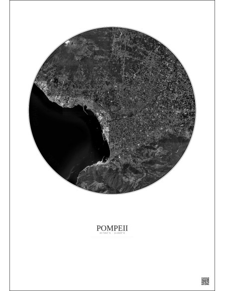 Pompeii Satellite View Poster 10km B&W | Gravura – Light background