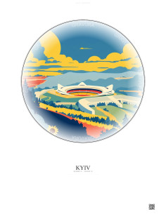 Affiche Kyiv – Poster illustration vintage – Olimpiyskiy National Sports Complex | Gravura – Fond clair