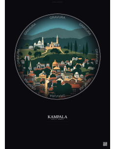 Affiche Kampala – Poster illustration vintage – Kampala | Gravura – Fond foncé