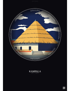 Affiche Kampala – Poster illustration vintage – Kasubi Tombs | Gravura – Fond foncé