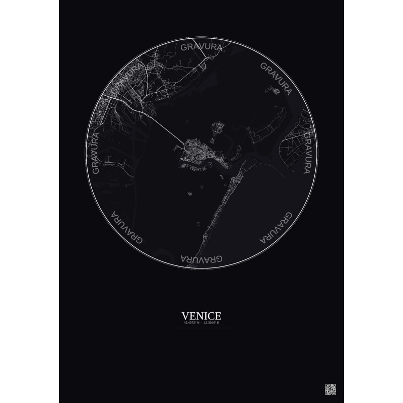 Affiche Venice – Poster carte de ville 10km | Gravura – Fond foncé