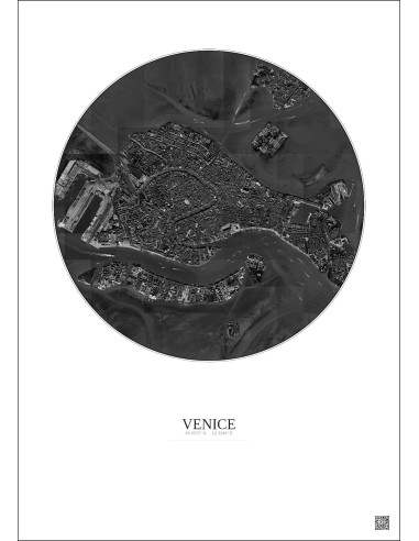 Venice Satellite View Poster 2.5km B&W | Gravura – Light background