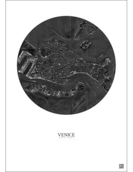 Venice Satellite View Poster 2.5km B&W | Gravura – Light background