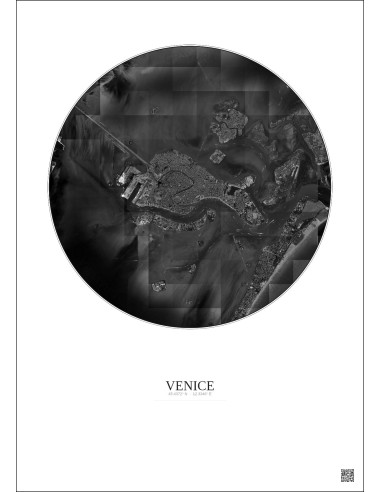 Venice Satellite View Poster 5km B&W | Gravura – Light background