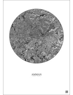 Amman Satellite View Poster 10km B&W | Gravura – Light background 2