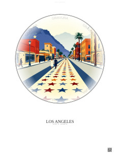 Affiche Los Angeles – Poster illustration vintage – Hollywood Walk Of Fame | Gravura – Fond clair