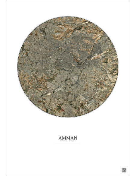 Affiche Amman – Poster vue satellite 10km Couleur | Gravura – Fond clair