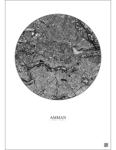 Amman Satellite View Poster 2.5km B&W | Gravura – Light background 2