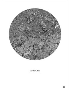 Amman Satellite View Poster 6km B&W | Gravura – Light background 2