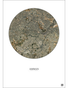 Amman Satellite View Poster 6km Color | Gravura – Light background 2