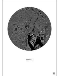 Tokyo Satellite View Poster 10km B&W | Gravura – Light background 2