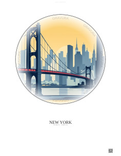 Affiche New York – Poster illustration vintage – Brooklyn Bridge | Gravura – Fond clair