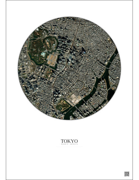 Affiche Tokyo – Poster vue satellite 2.5km Couleur | Gravura – Fond clair