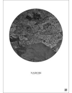 Nairobi Satellite View Poster 10km B&W | Gravura – Light background 2