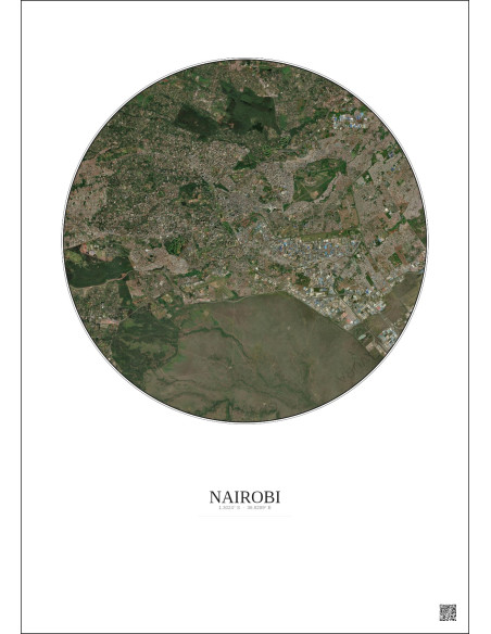 Nairobi Satellite View Poster 10km Color | Gravura – Light background
