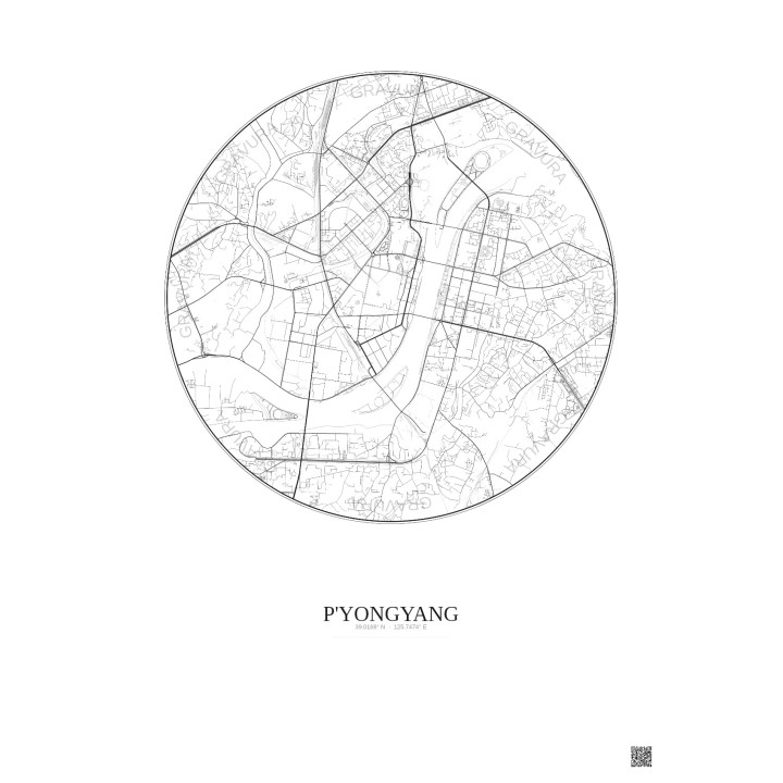 Affiche P Yongyang – Poster carte de ville 6km | Gravura – Fond clair
