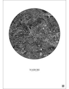 Nairobi Satellite View Poster 2.5km B&W | Gravura – Light background 2