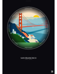 Affiche San Francisco – Poster illustration vintage – San Francisco | Gravura – Fond foncé