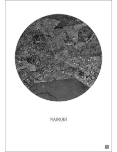Nairobi Satellite View Poster 6km B&W | Gravura – Light background 2