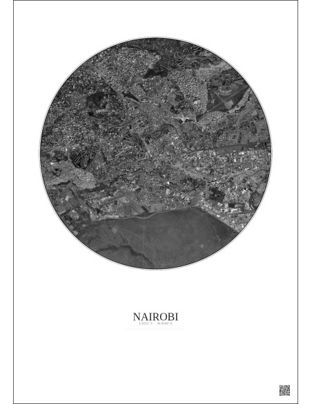 Nairobi Satellite View Poster 6km B&W | Gravura – Light background