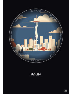 Seattle Vintage Travel Poster – Seattle | Gravura – Dark background