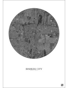 Bishkek City Satellite View Poster 6km B&W | Gravura – Light background 2