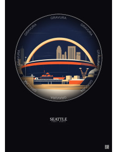 Seattle Vintage Travel Poster – Lumen Field | Gravura – Dark background