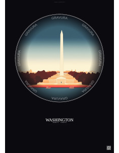 Affiche Washington – Poster illustration vintage – Famous Viewpoint Of Washington | Gravura – Fond foncé