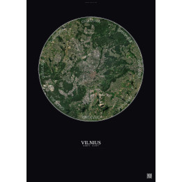 Vilnius Satellite View Poster 10km Color | Gravura – Dark background