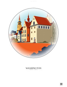 Affiche Washington – Poster illustration vintage – Historic Old Town Of Washington | Gravura – Fond clair