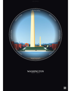 Affiche Washington – Poster illustration vintage – Most Iconic Landmark Of Washington | Gravura – Fond foncé