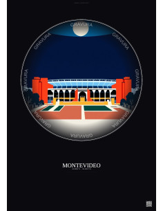 Affiche Montevideo – Poster illustration vintage – Estadio Centenario | Gravura – Fond foncé