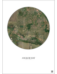 Angkor Wat Satellite View Poster 30km Color | Gravura – Light background 2