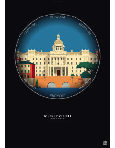 Affiche Montevideo – Poster illustration vintage – Legislative Palace | Gravura – Fond foncé