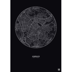Affiche Amman – Poster carte de ville 10km | Gravura – Fond foncé