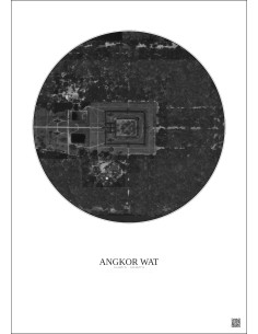 Angkor Wat Satellite View Poster 0.5km B&W | Gravura – Light background 2