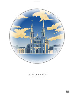 Affiche Montevideo – Poster illustration vintage – Metropolitan Basilica Cathedral Of The Immaculate Conception And San Felipe A