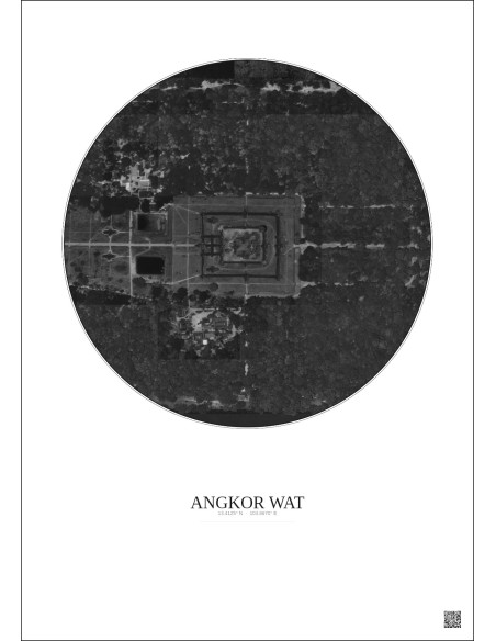 Angkor Wat Satellite View Poster 0.5km B&W | Gravura – Light background