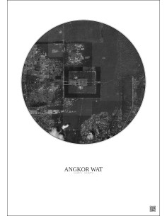 Angkor Wat Satellite View Poster 2.5km B&W | Gravura – Light background 2