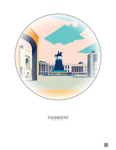 Affiche Tashkent – Poster illustration vintage – Amir Timur Square | Gravura – Fond clair