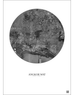 Angkor Wat Satellite View Poster 30km B&W | Gravura – Light background 2