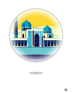 Affiche Tashkent – Poster illustration vintage – Registan Square | Gravura – Fond clair