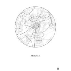 Affiche Yerevan – Poster carte de ville 6km | Gravura – Fond clair